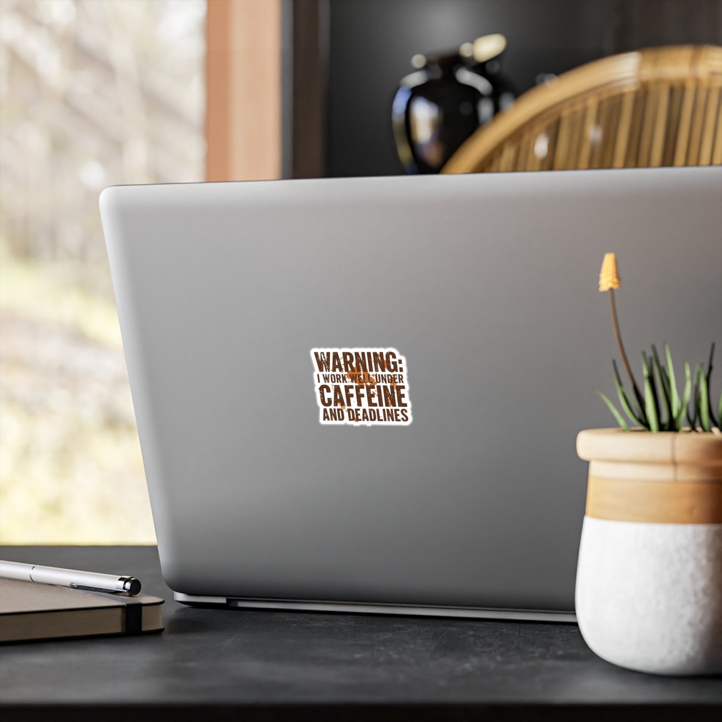 Warning I Work Well Under Caffeine and Deadlines Sticker | Kiss-Cut Vinyl Decal