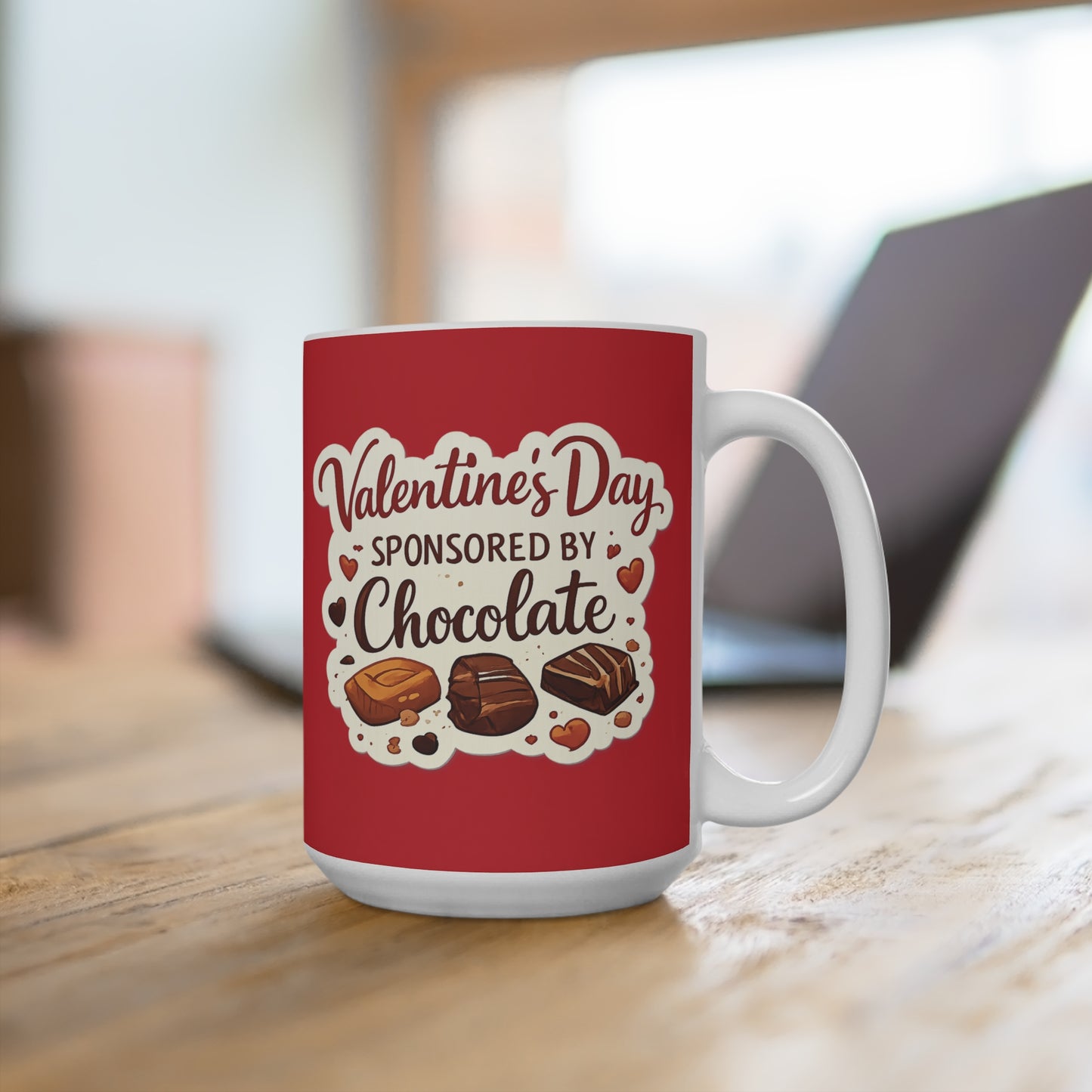 Valentine's Day Chocolate Mug 15oz Red Coffee Cup | Heart Hot Cocoa Design