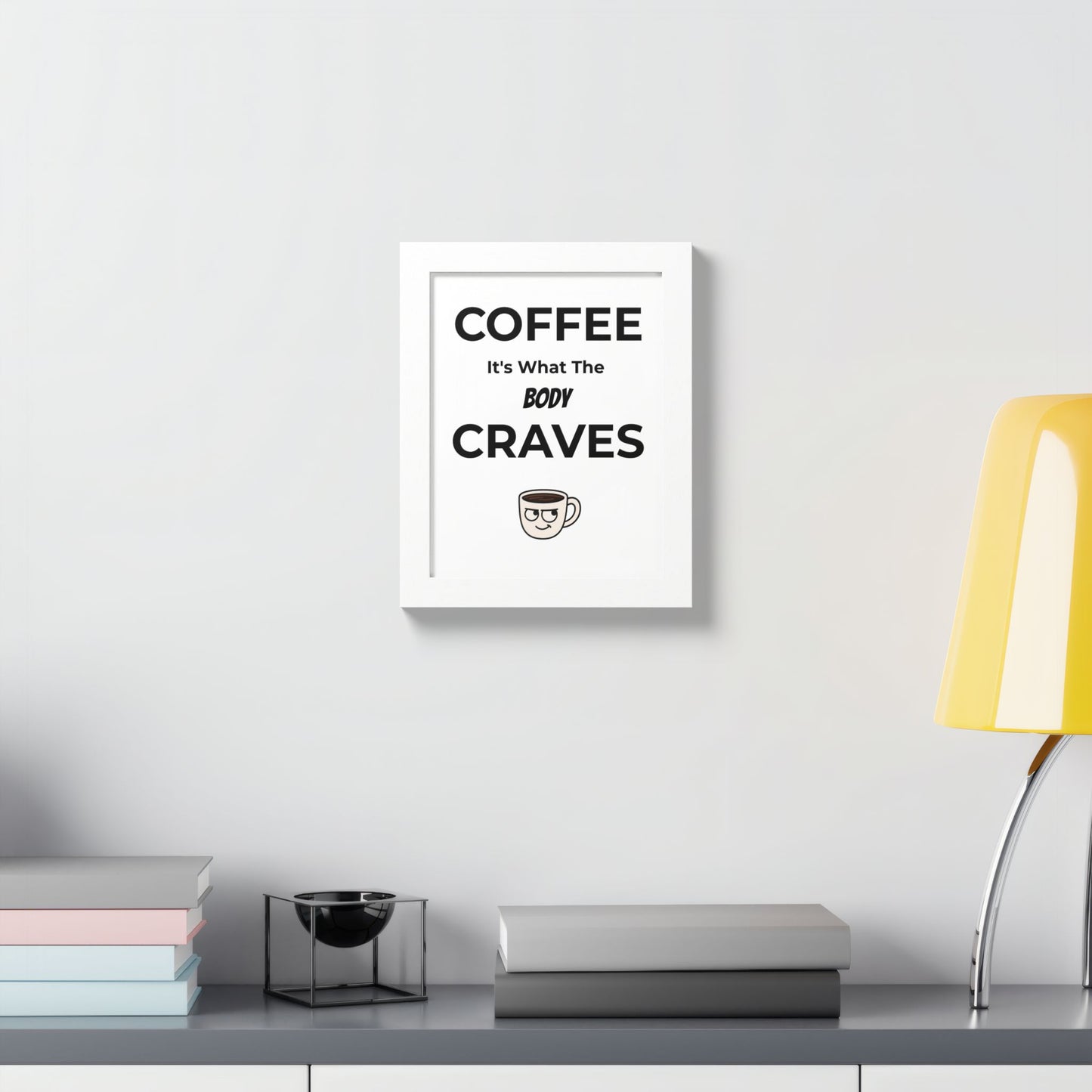 Coffee Cravings Framed Poster | Fun Wall Art for Coffee Lovers, Kitchen Decor, Gift for Baristas, Home Office Art, Coffee Shop Decor