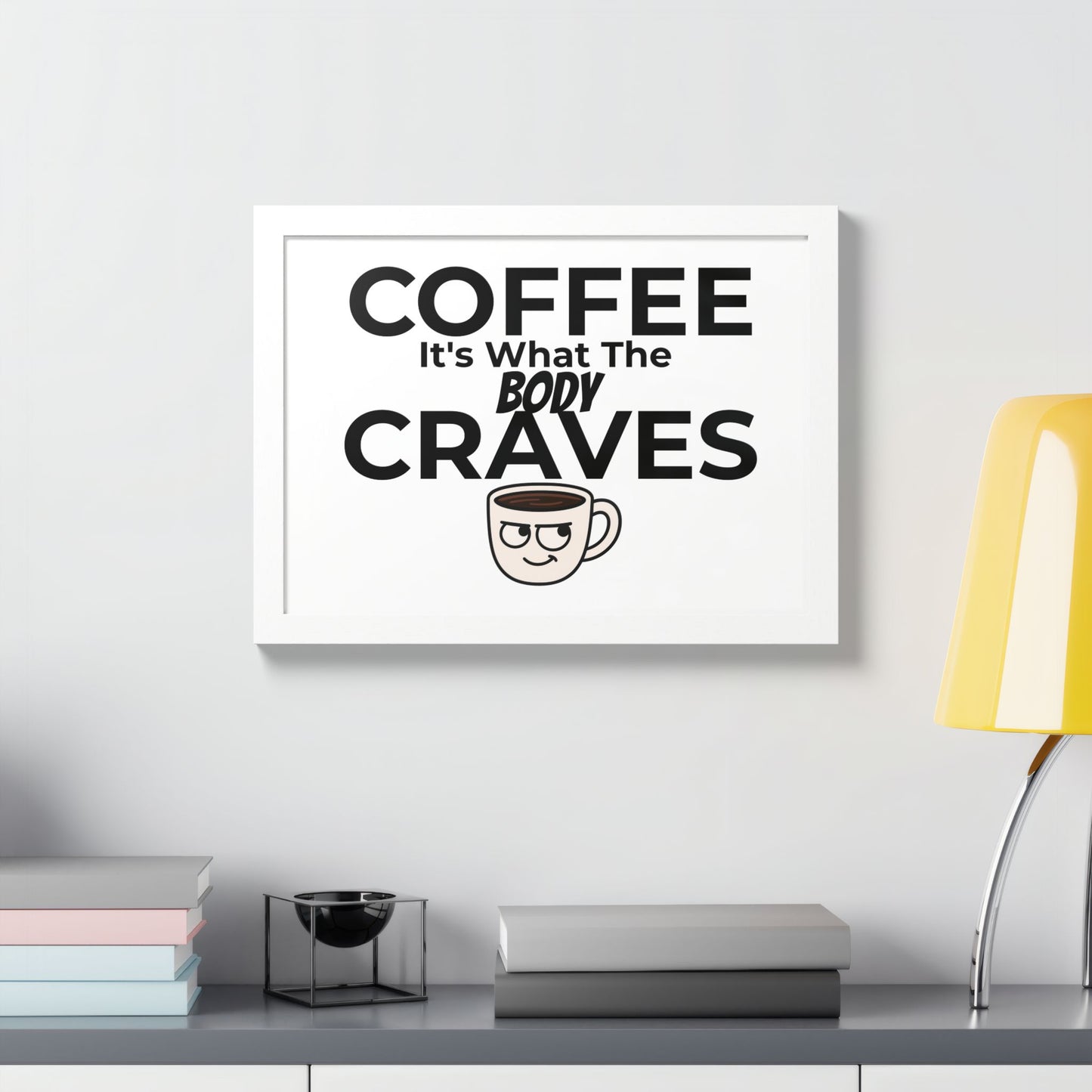 Coffee Cravings Framed Poster | Fun Wall Art for Coffee Lovers, Kitchen Decor, Gift for Baristas, Home Office Art, Coffee Shop Decor