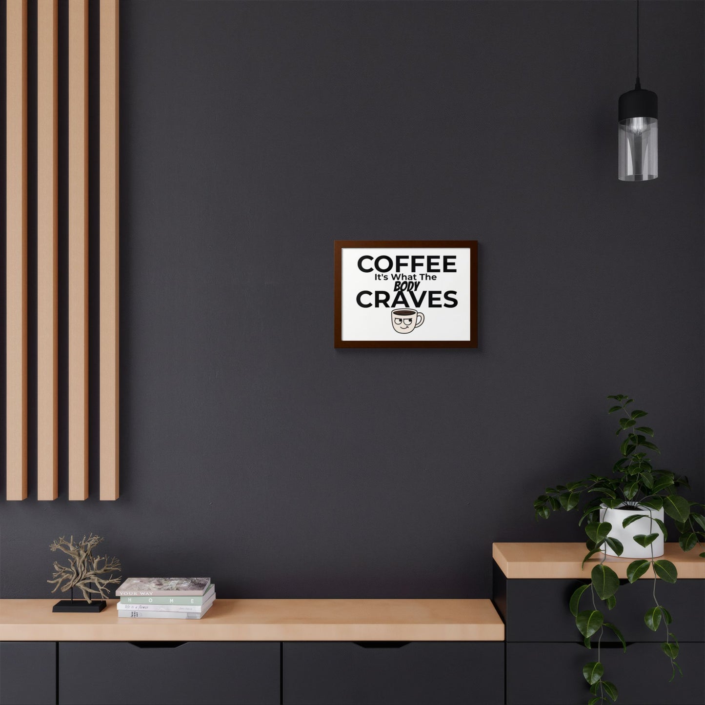 Coffee Cravings Framed Poster | Fun Wall Art for Coffee Lovers, Kitchen Decor, Gift for Baristas, Home Office Art, Coffee Shop Decor