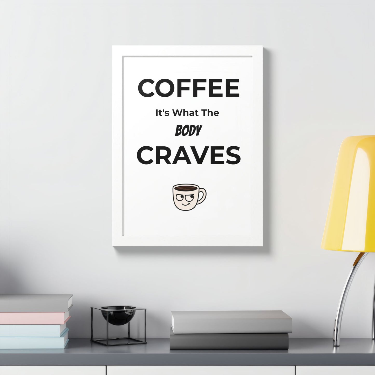 Coffee Cravings Framed Poster | Fun Wall Art for Coffee Lovers, Kitchen Decor, Gift for Baristas, Home Office Art, Coffee Shop Decor