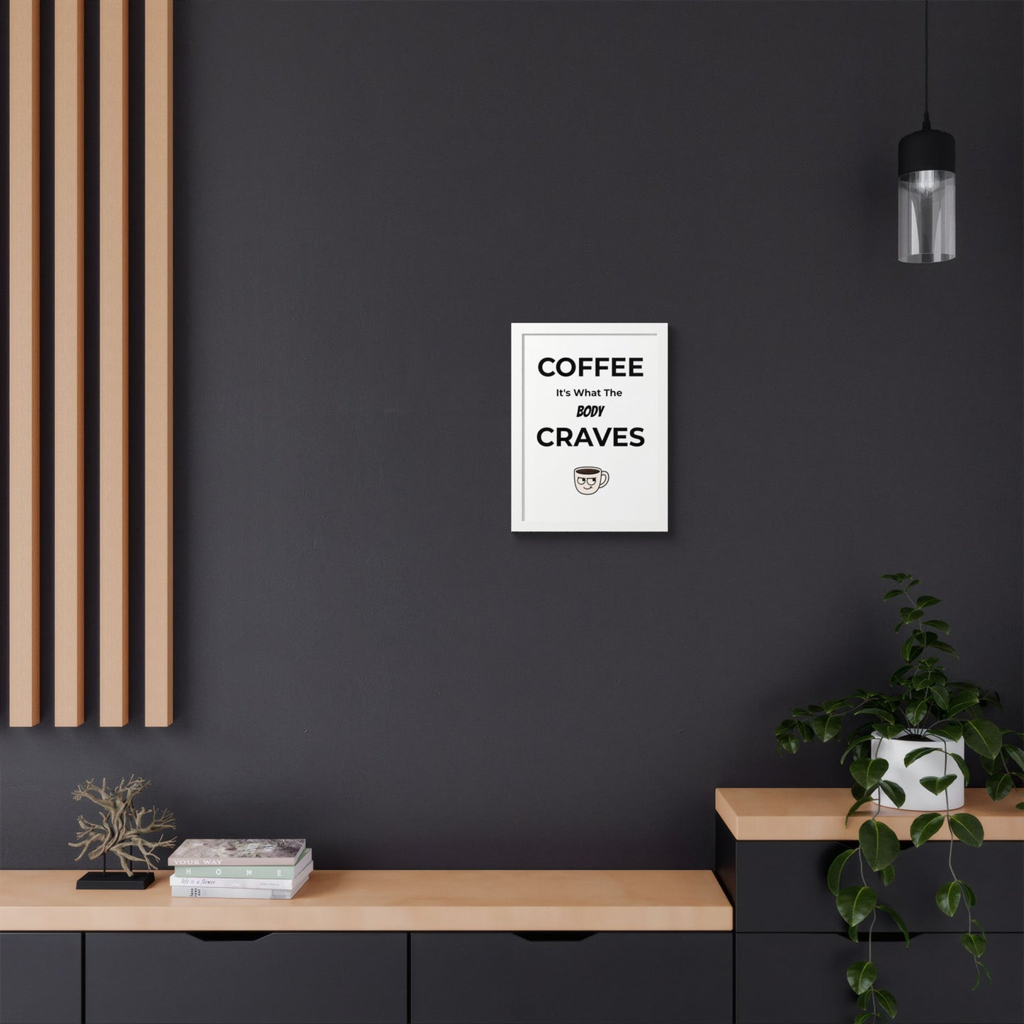 Coffee Cravings Framed Poster | Fun Wall Art for Coffee Lovers, Kitchen Decor, Gift for Baristas, Home Office Art, Coffee Shop Decor