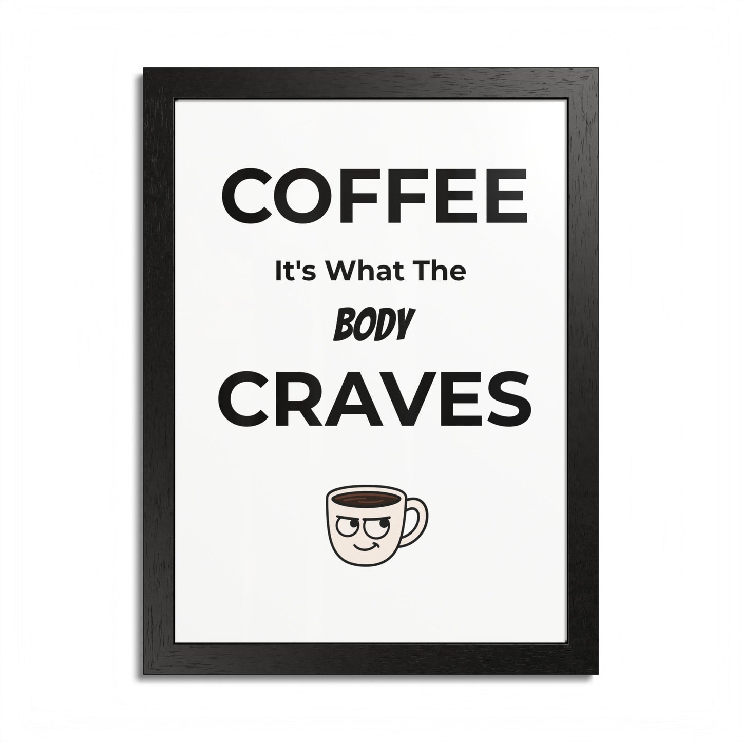 Coffee Cravings Framed Poster | Fun Wall Art for Coffee Lovers, Kitchen Decor, Gift for Baristas, Home Office Art, Coffee Shop Decor