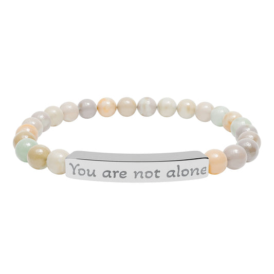 You are not alone Natural Stone Stretch Bar Bracelet | Engraved Beaded Bracelet