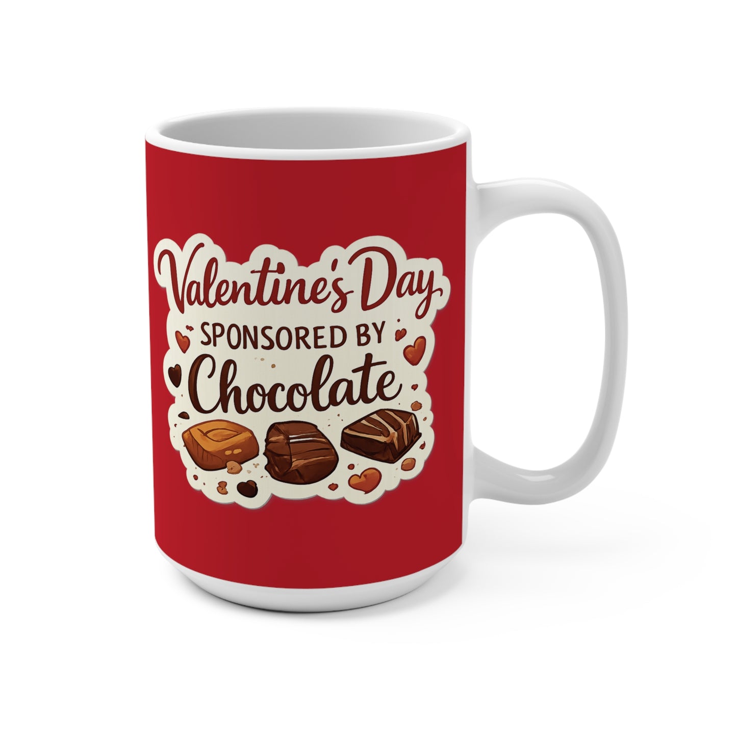 Valentine's Day Chocolate Mug 15oz Red Coffee Cup | Heart Hot Cocoa Design