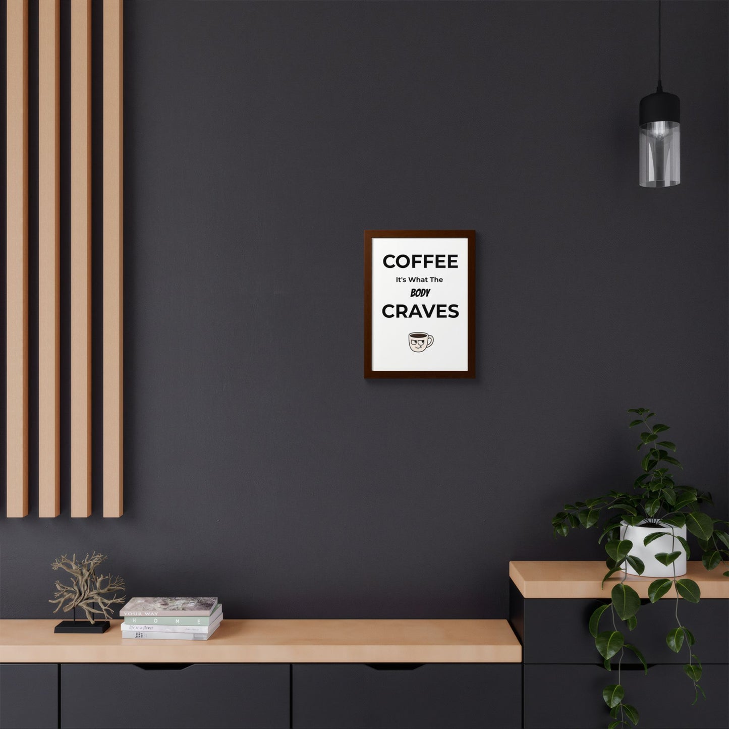 Coffee Cravings Framed Poster | Fun Wall Art for Coffee Lovers, Kitchen Decor, Gift for Baristas, Home Office Art, Coffee Shop Decor