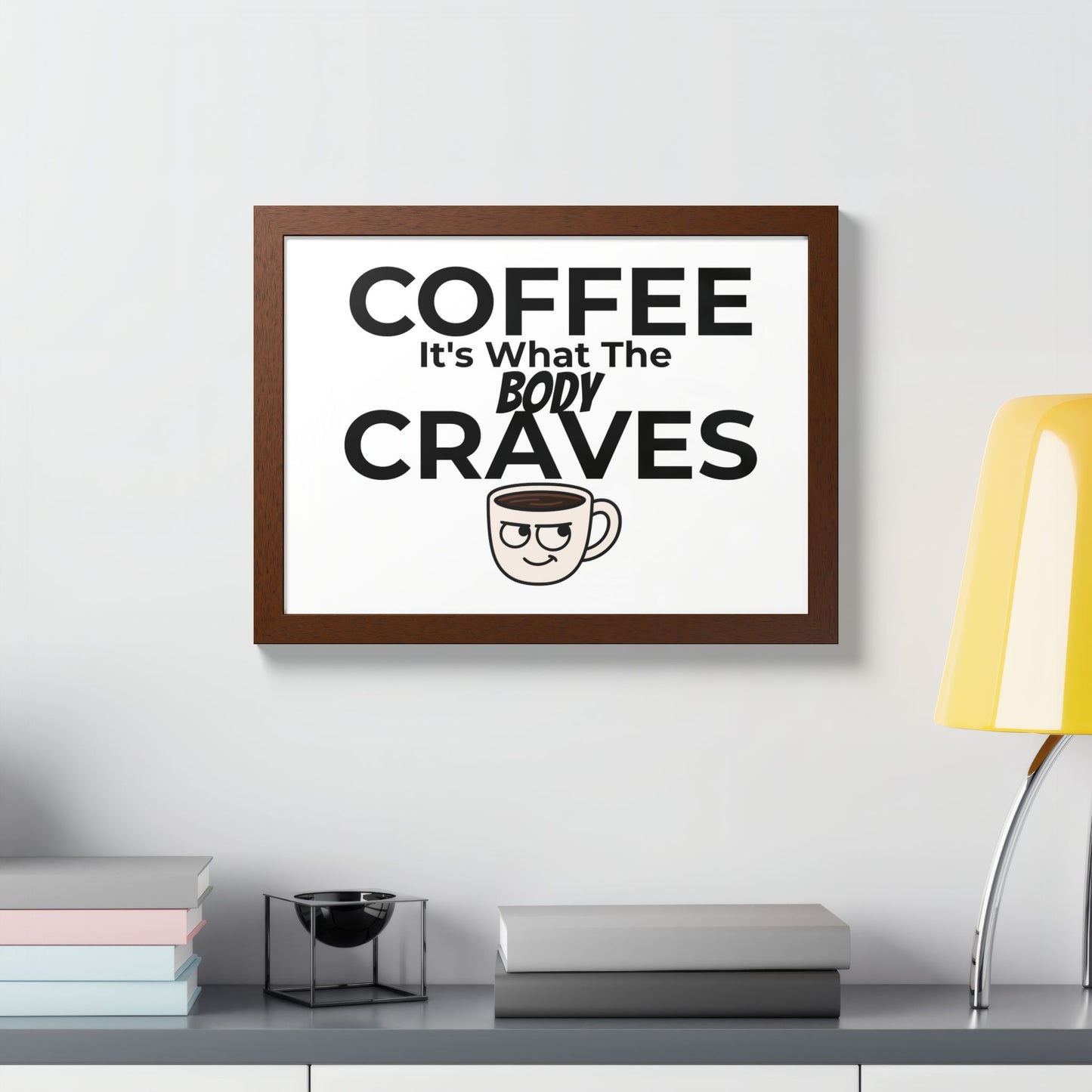 Coffee Cravings Framed Poster | Fun Wall Art for Coffee Lovers, Kitchen Decor, Gift for Baristas, Home Office Art, Coffee Shop Decor