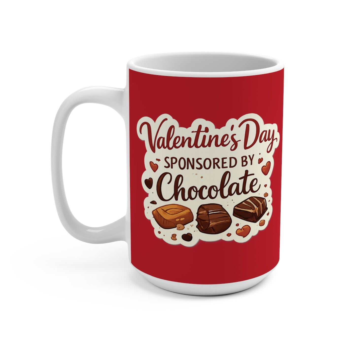 Valentine's Day Chocolate Mug 15oz Red Coffee Cup | Heart Hot Cocoa Design