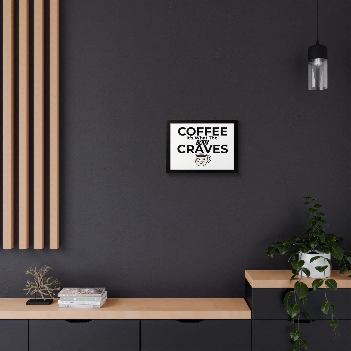 Coffee Cravings Framed Poster | Fun Wall Art for Coffee Lovers, Kitchen Decor, Gift for Baristas, Home Office Art, Coffee Shop Decor