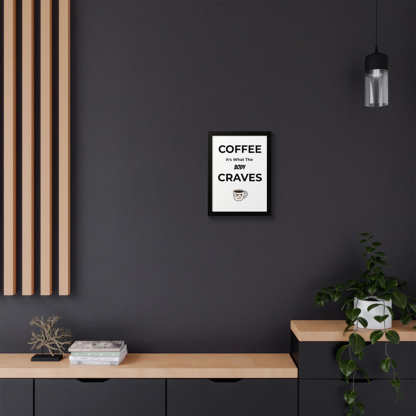 Coffee Cravings Framed Poster | Fun Wall Art for Coffee Lovers, Kitchen Decor, Gift for Baristas, Home Office Art, Coffee Shop Decor